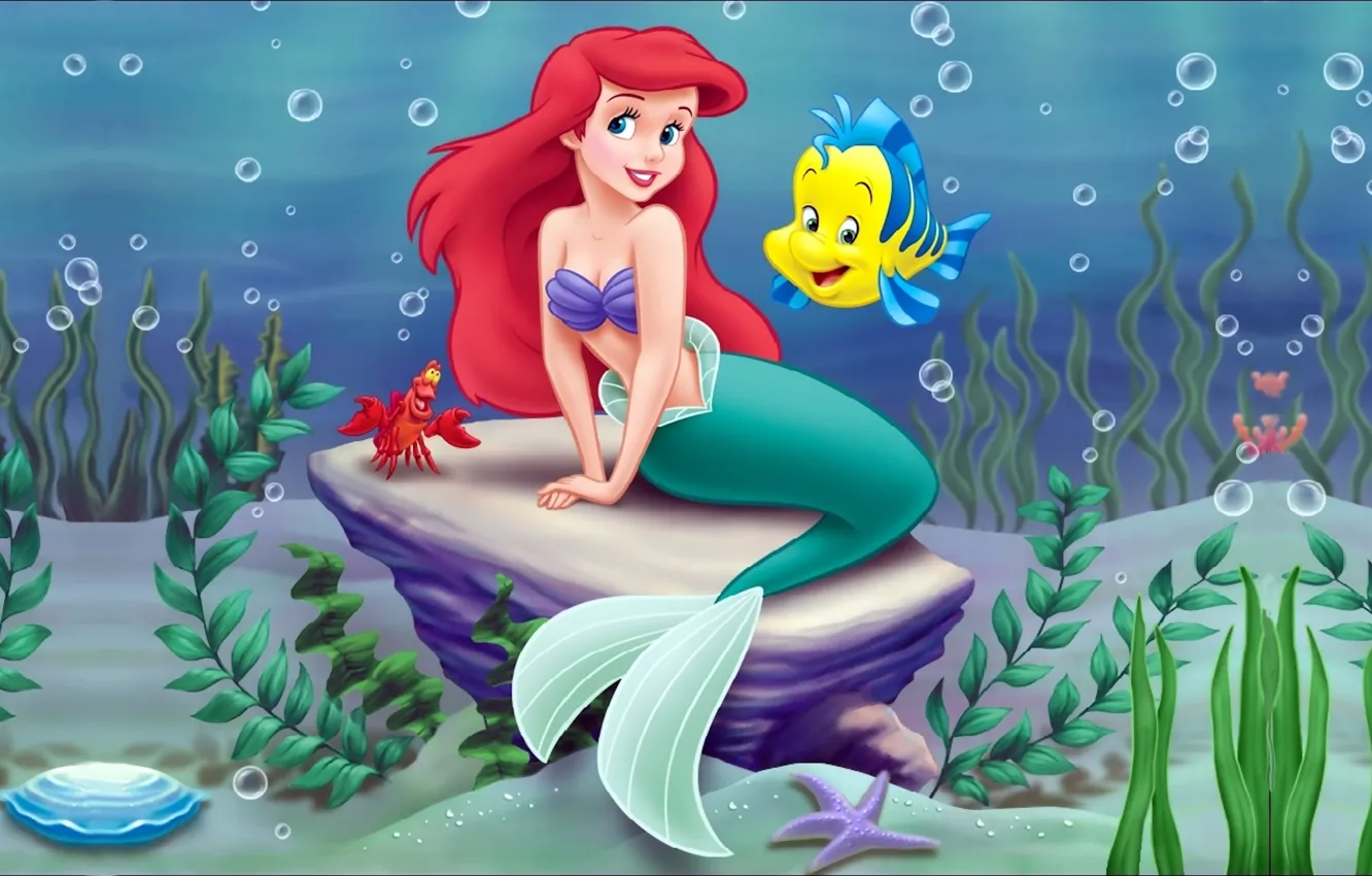 Wallpaper sea, algae, cartoon, crab, mermaid, Disney, Ariel, Ariel, Disney, Little  mermaid, Little mermaid, sunfish images for desktop, section фильмы -  download