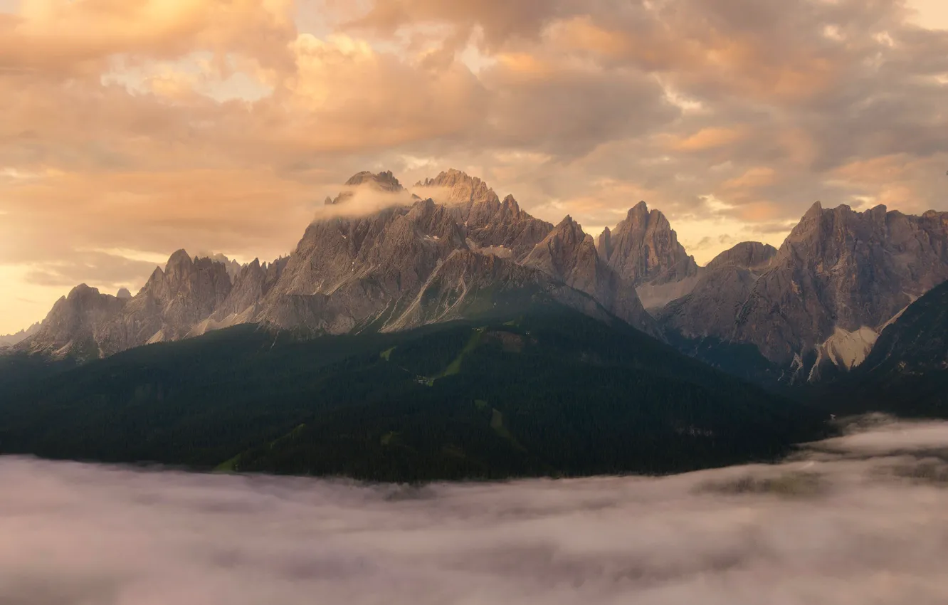 Photo wallpaper clouds, mountains, fog, Alps
