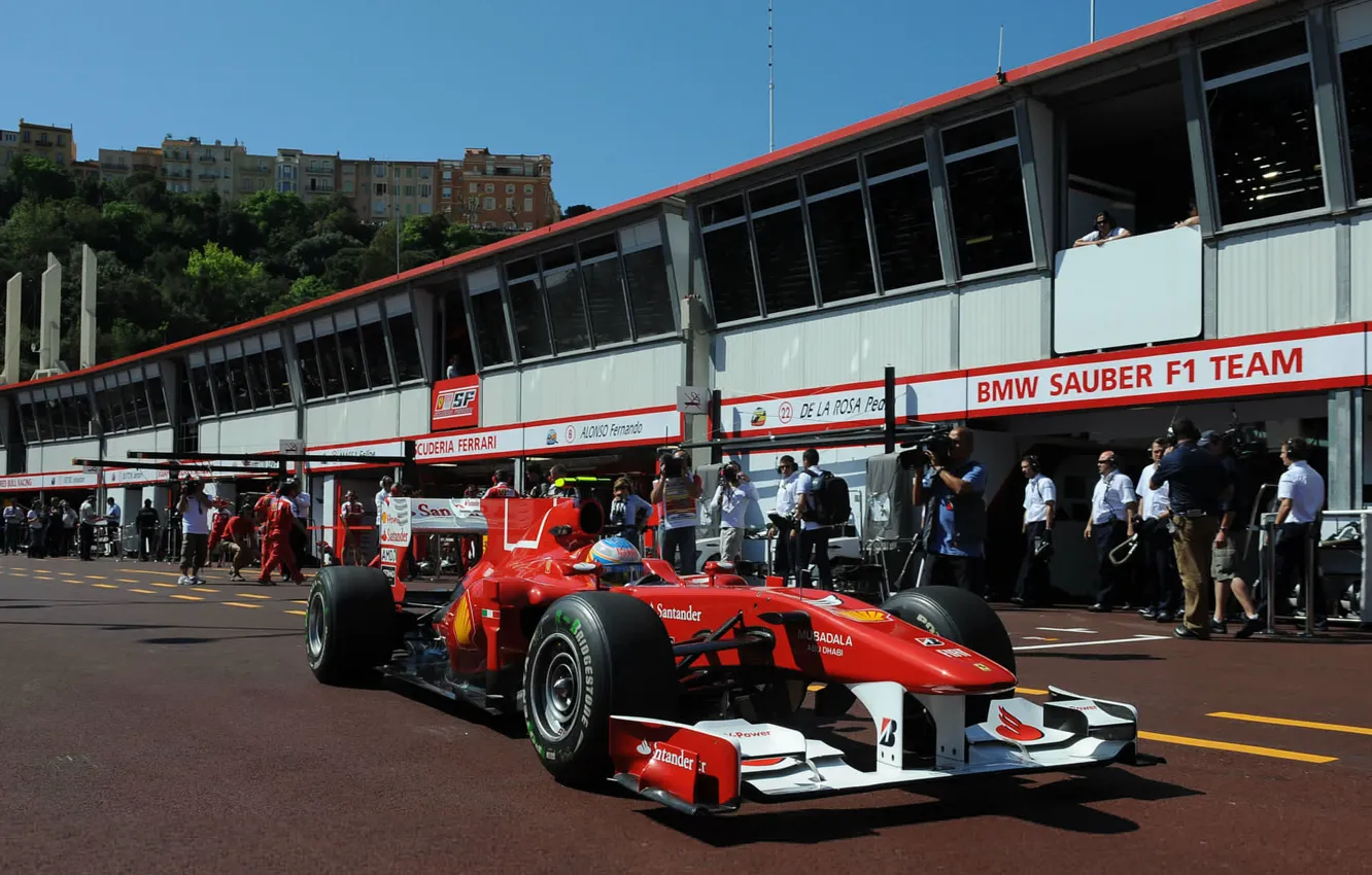 Photo wallpaper Formula 1, Ferrari, Felipe Massa, boxes, Monte-Carlo 2010