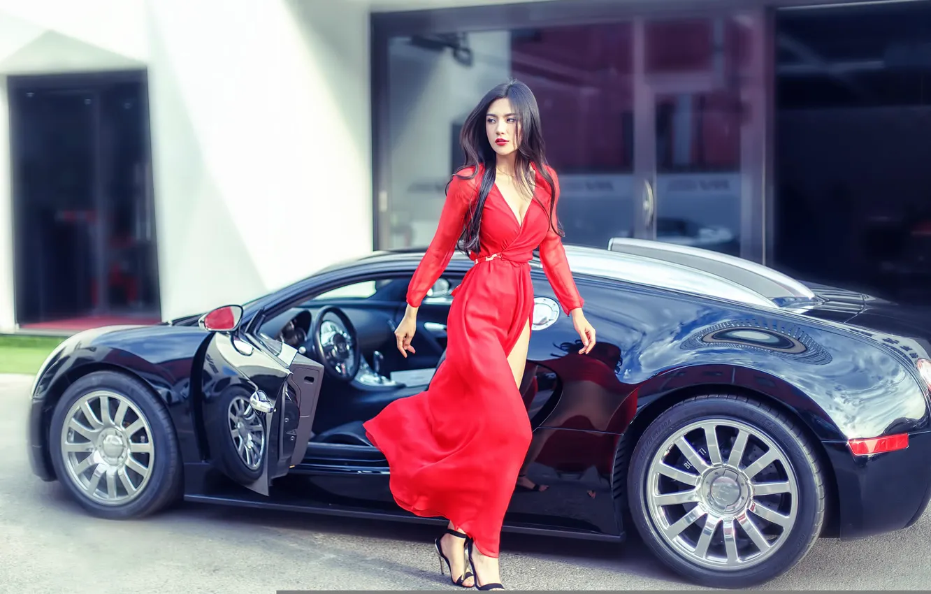 Wallpaper Girl Bugatti Car In Red Gait Images For Desktop Section Devushki Download