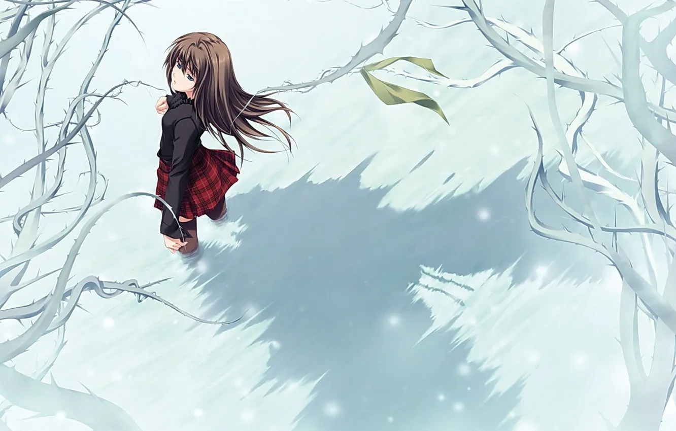 Photo wallpaper girl, snow, tree, tenderness, frost