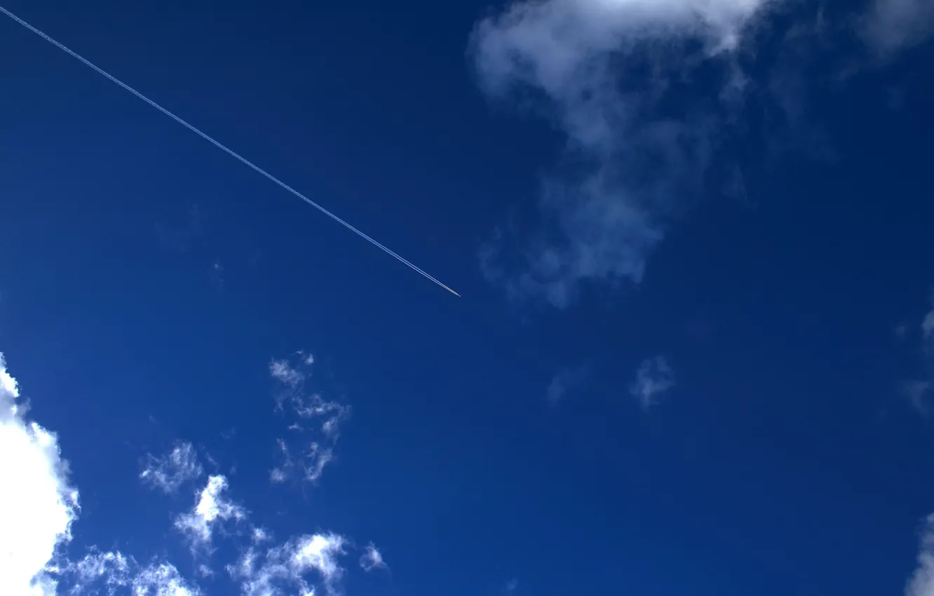 Photo wallpaper the sky, clouds, the plane, trail, 154