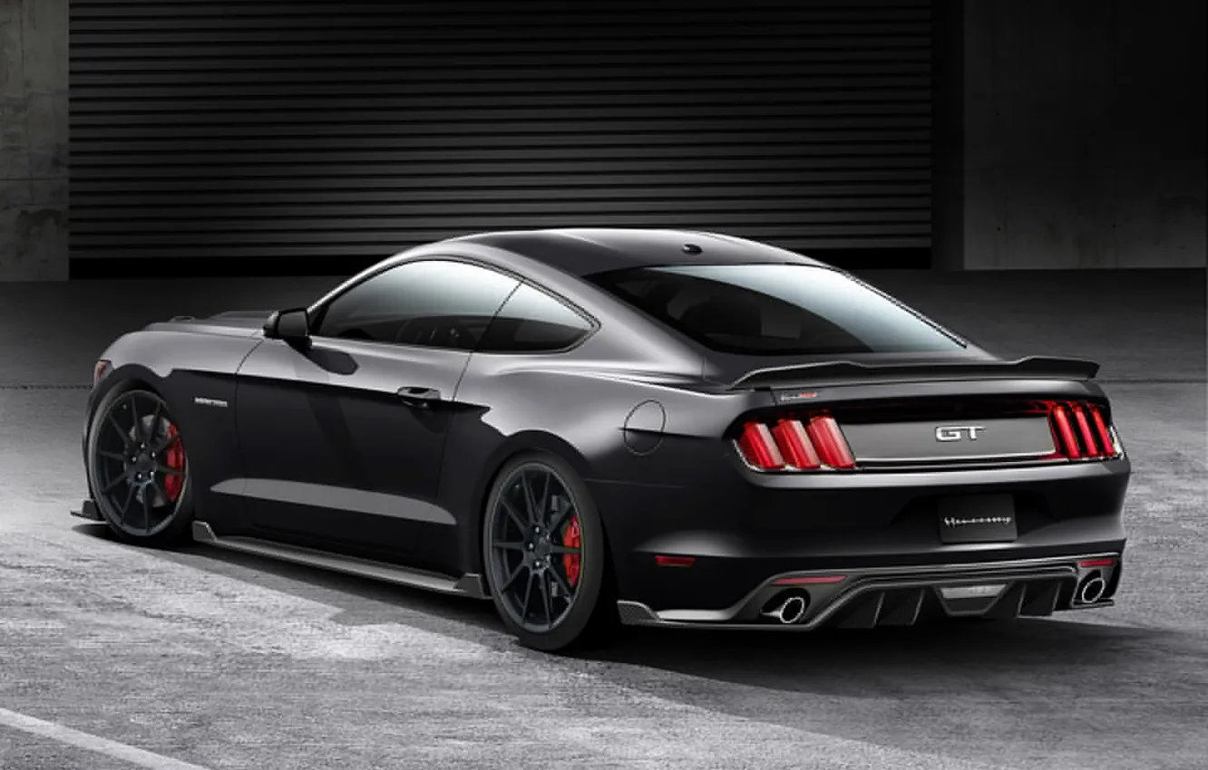Photo wallpaper Mustang, Ford, Black, Hennessey, Rear, 2015, Hpe700