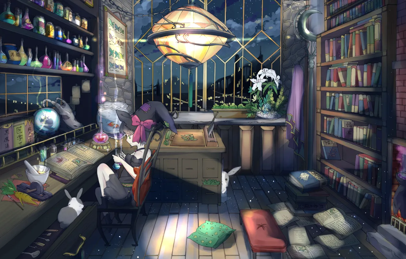 Wallpaper anime, rabbit, library, witch, alchemy images for desktop,  section прочее - download
