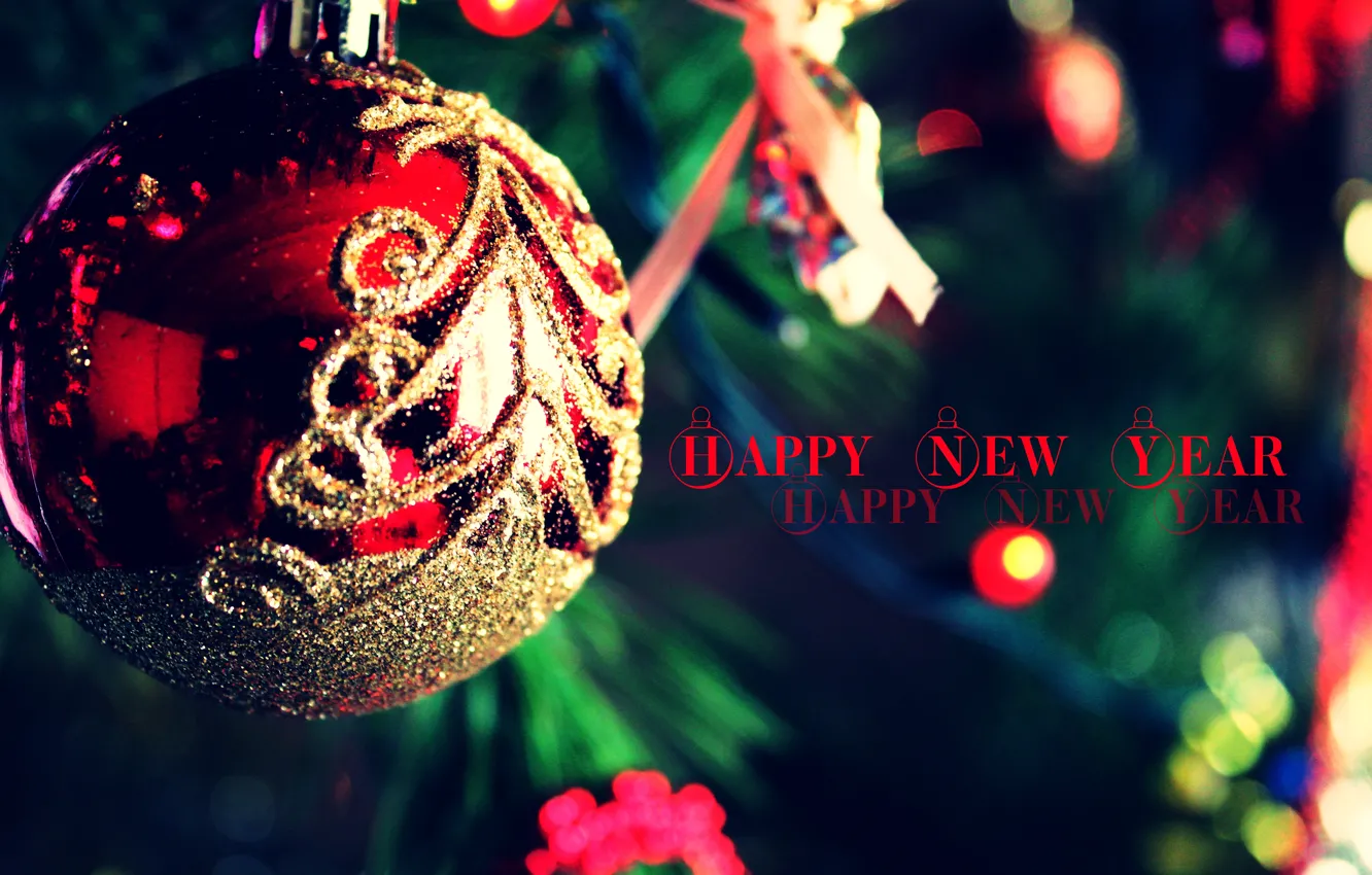 Photo wallpaper Tree, Holiday, New Year, Christmas decorations