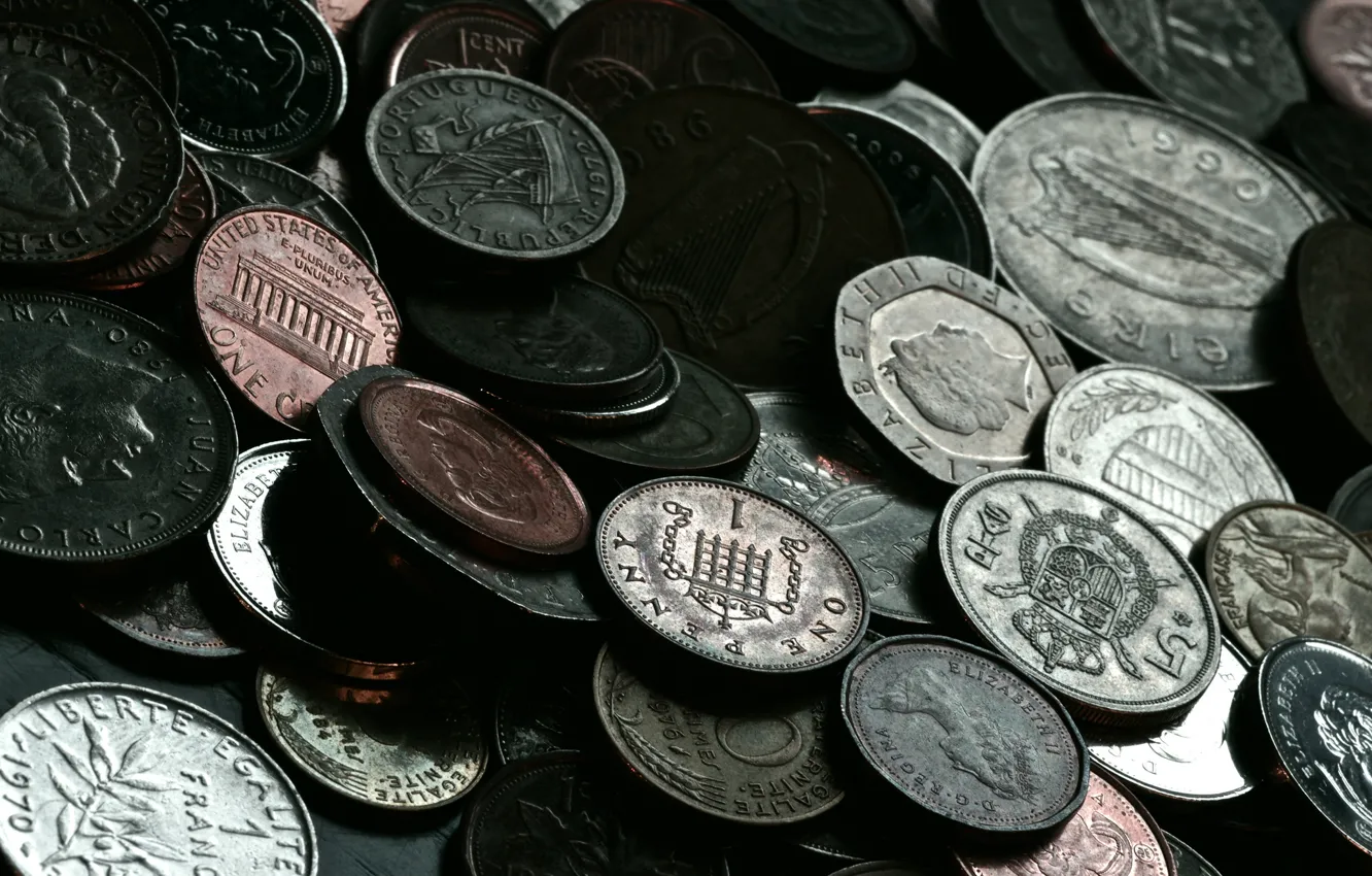 Photo wallpaper macro, money, coins, currency