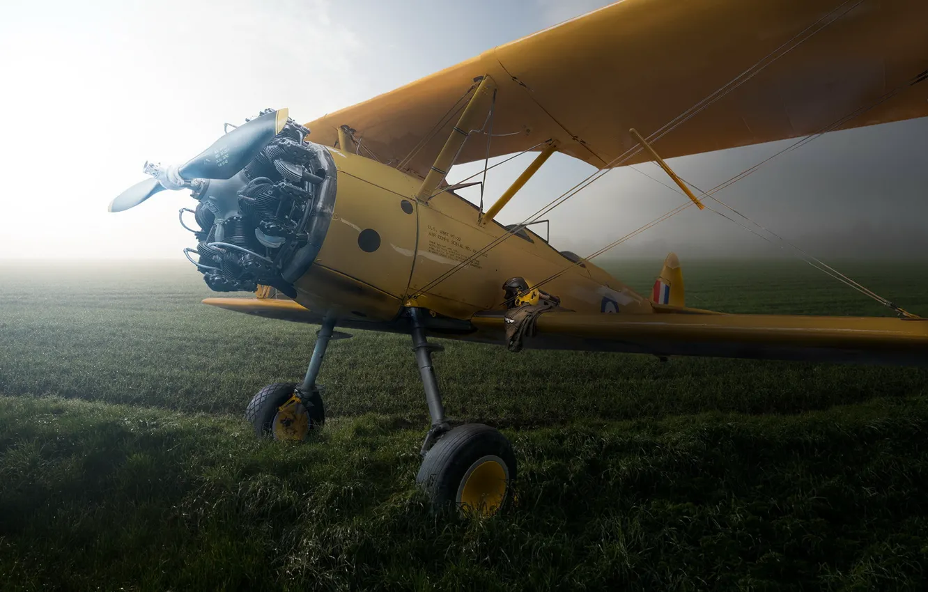 Wallpaper field, fog, the plane, Boeing Stearman PT-27 Kaydet images ...