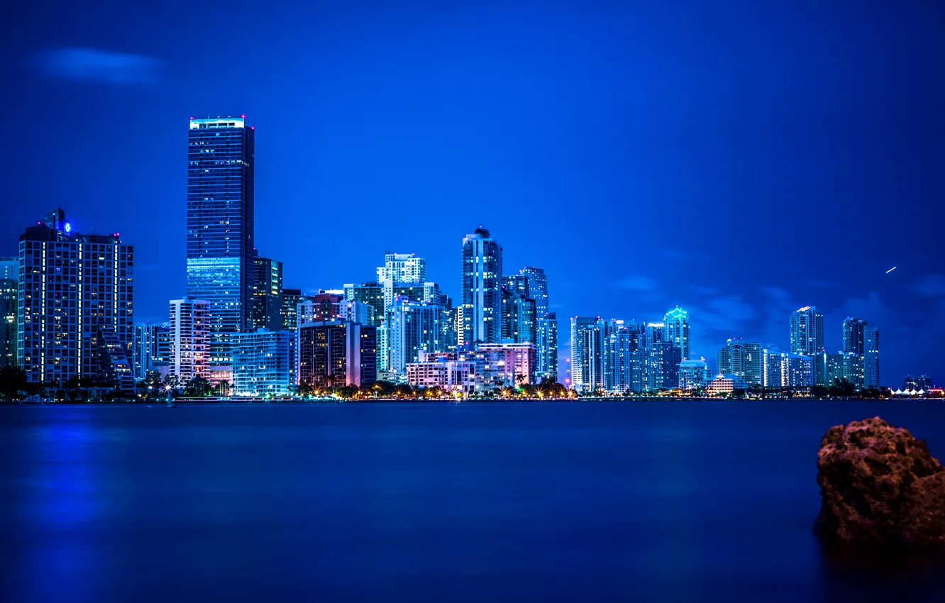 Photo wallpaper night, lights, Miami, FL, panorama, Miami, florida, vice city