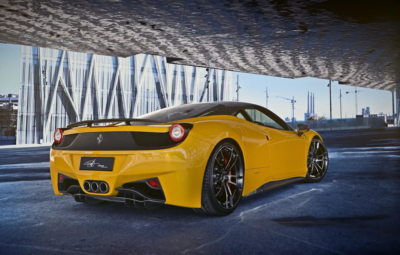 Photo wallpaper Ferrari, Ass, Yellow, Italy, Ferrari, 458, Yellow, Italia, Supercar, Rear