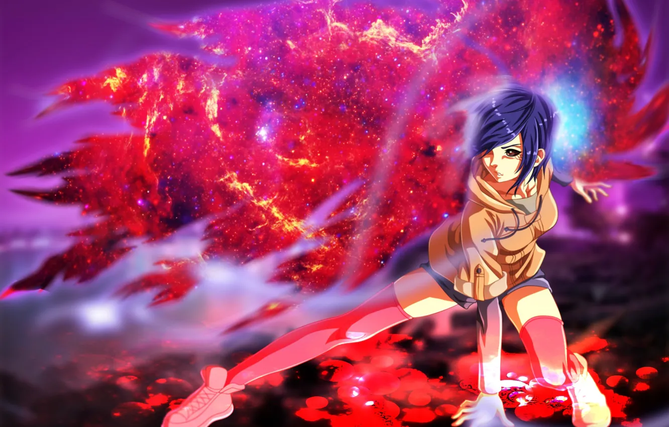 Wallpaper Dark Fire Flame Girl Blood Game Monster Anime