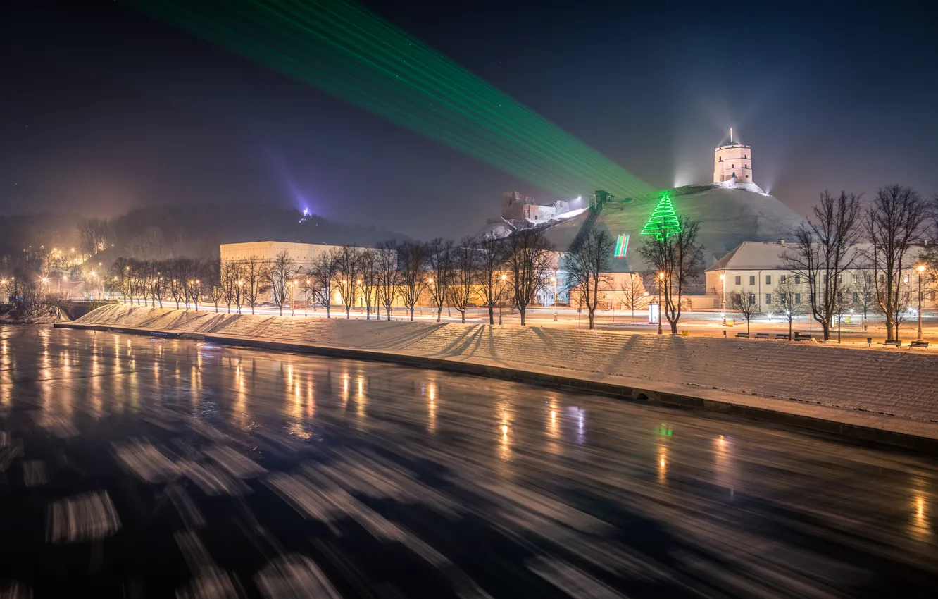 Photo wallpaper Lithuania, Vilnius, Festive laser projections