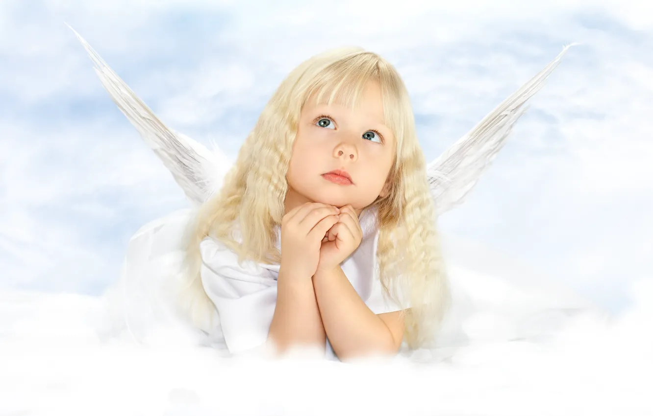 Wallpaper childhood, child, wings, angel, girl, beautiful, wings, beautiful,  angel, child, childhood, little girl images for desktop, section настроения  - download