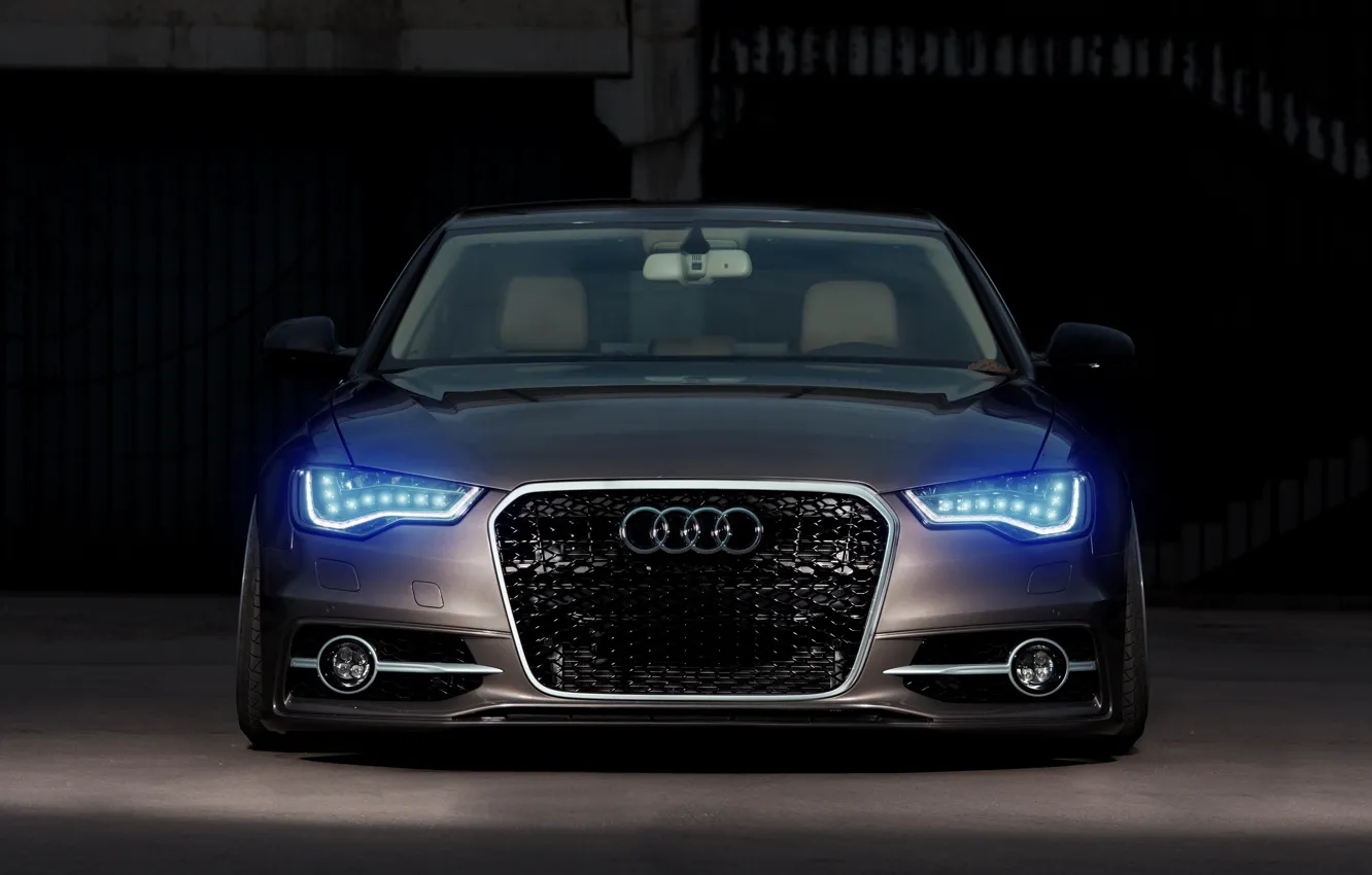 Photo wallpaper Audi, Car, Front, Rings, Stance, Ligth