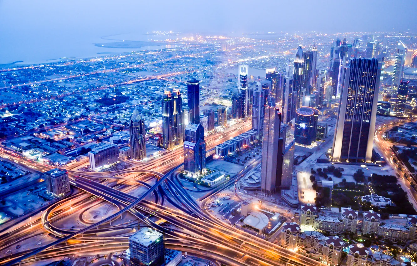 Wallpaper building, road, panorama, Dubai, night city, Dubai, UAE, UAE  images for desktop, section город - download