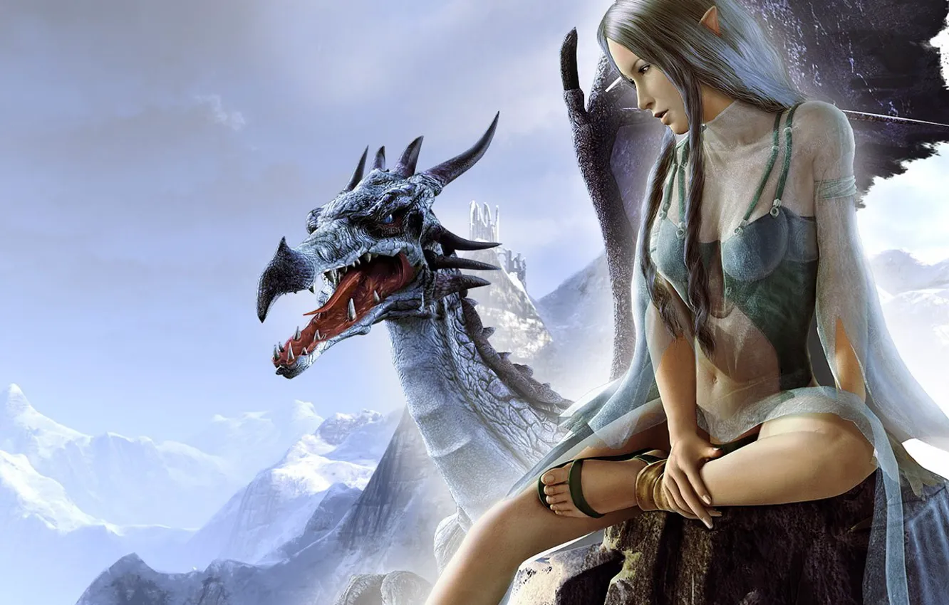 Wallpaper girl, mountains, Dragon images for desktop, section фантастика -  download