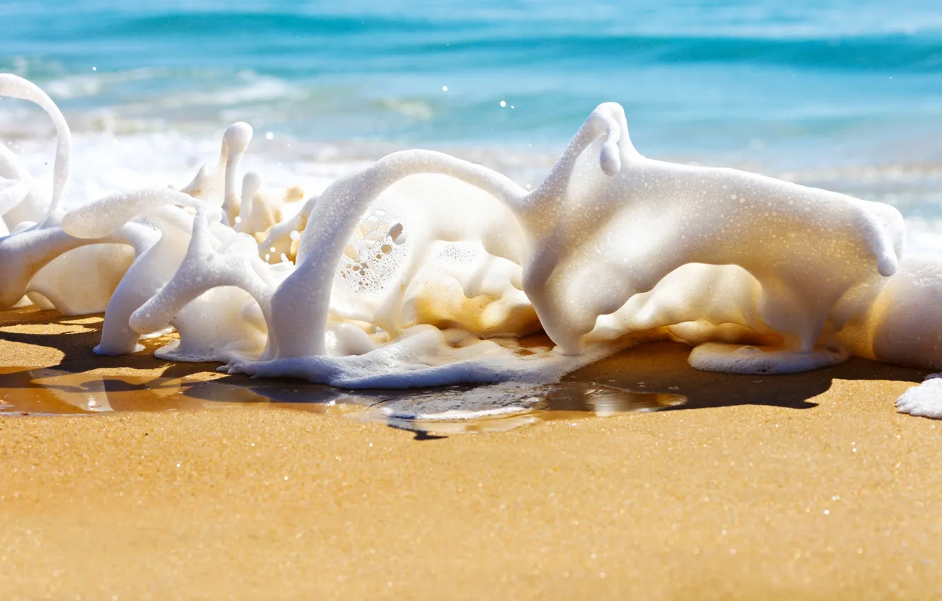 Photo wallpaper sand, sea, foam