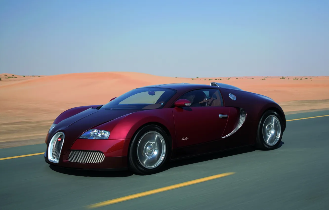 Photo wallpaper road, sand, auto, desert, Bugatti Veyron, sport car, speed.