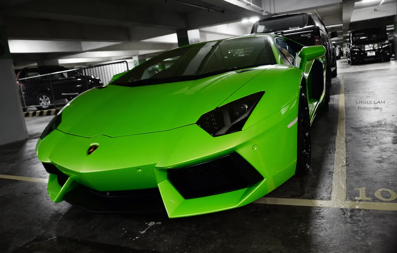 Photo wallpaper car, green, green, Lamborghini, LP700-4, Aventador, Lamborghini, aventador