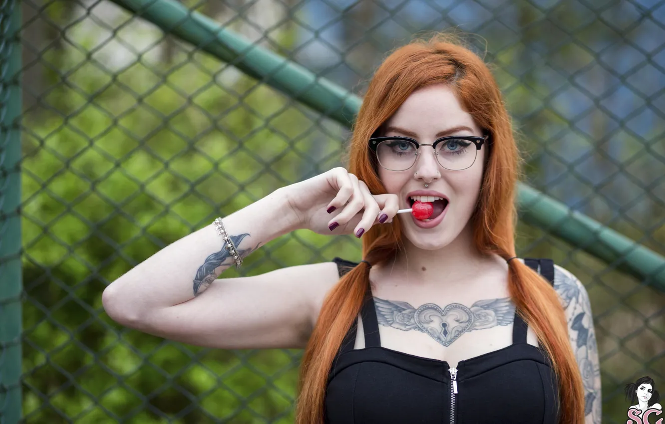 Observatory hvede overse Wallpaper girl, model, glasses, red hair, Suicide Girls, Chupa Chups,  Brunabruce images for desktop, section девушки - download