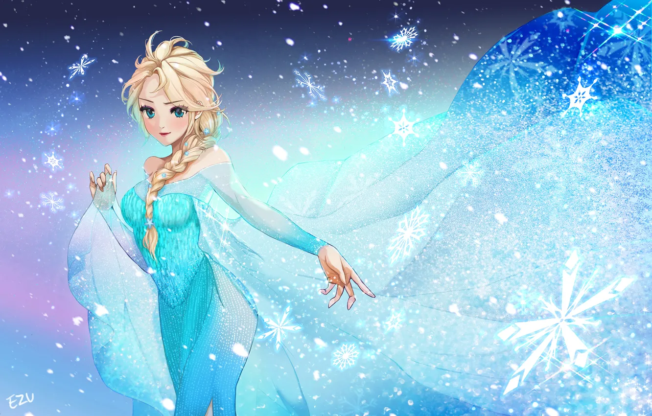 Photo wallpaper Girl, Dress, Snowflakes, Frozen, Disney, Elsa