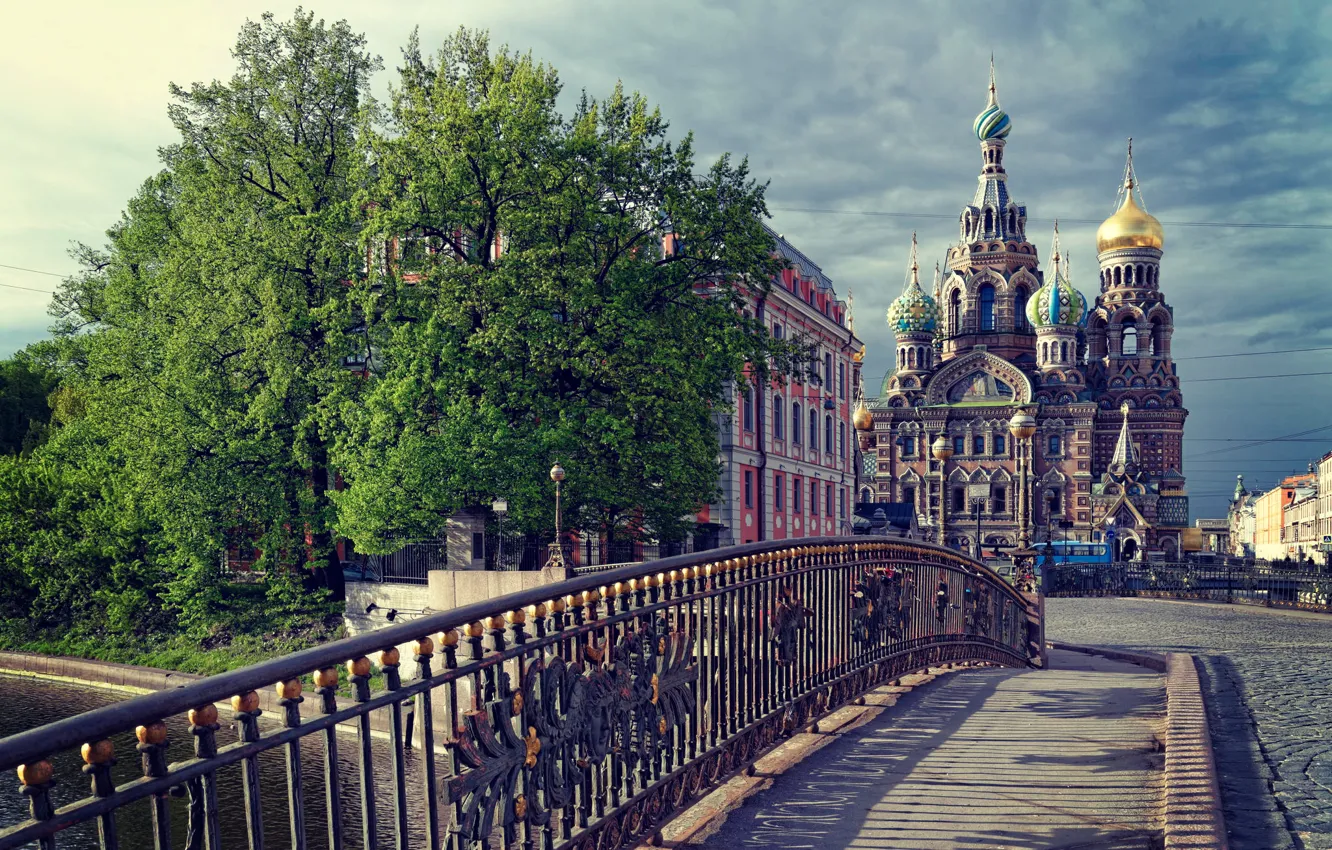 Photo wallpaper Bridge, Peter, Clouds, Saint Petersburg, Temple, Dome, Russia, SPb, St. Petersburg, spb, Leningrad, Of the …