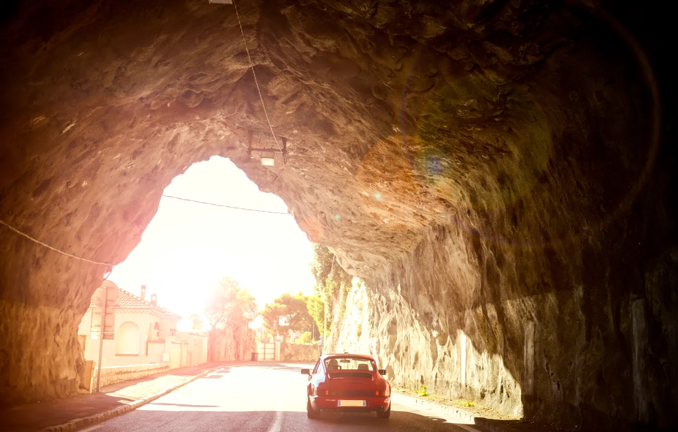 Photo wallpaper road, car, rock, 911, Porsche, the tunnel, Carrera, tunnel