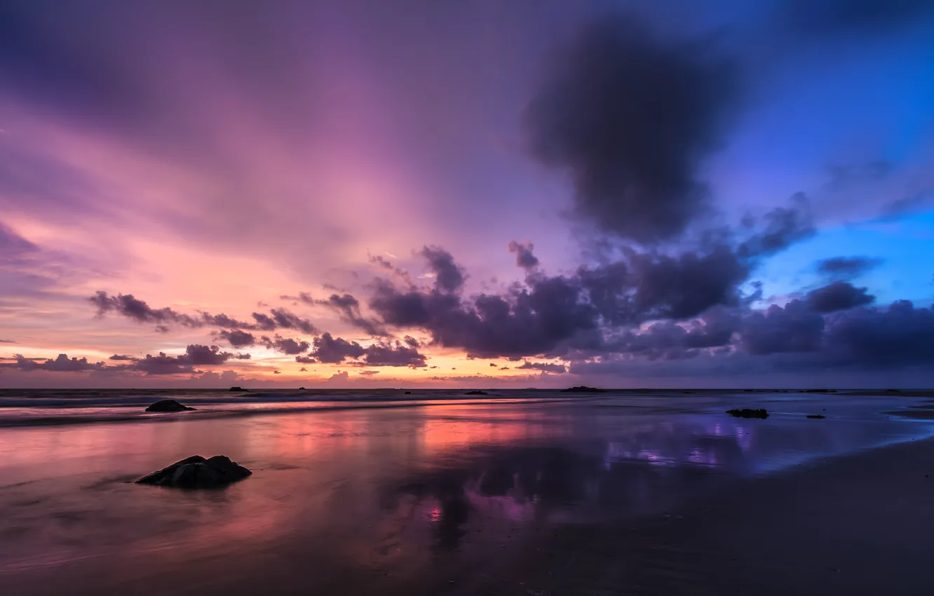 Photo wallpaper the sky, clouds, sunset, clouds, shore, the evening, Myanmar, Burma, Bay of Bengal