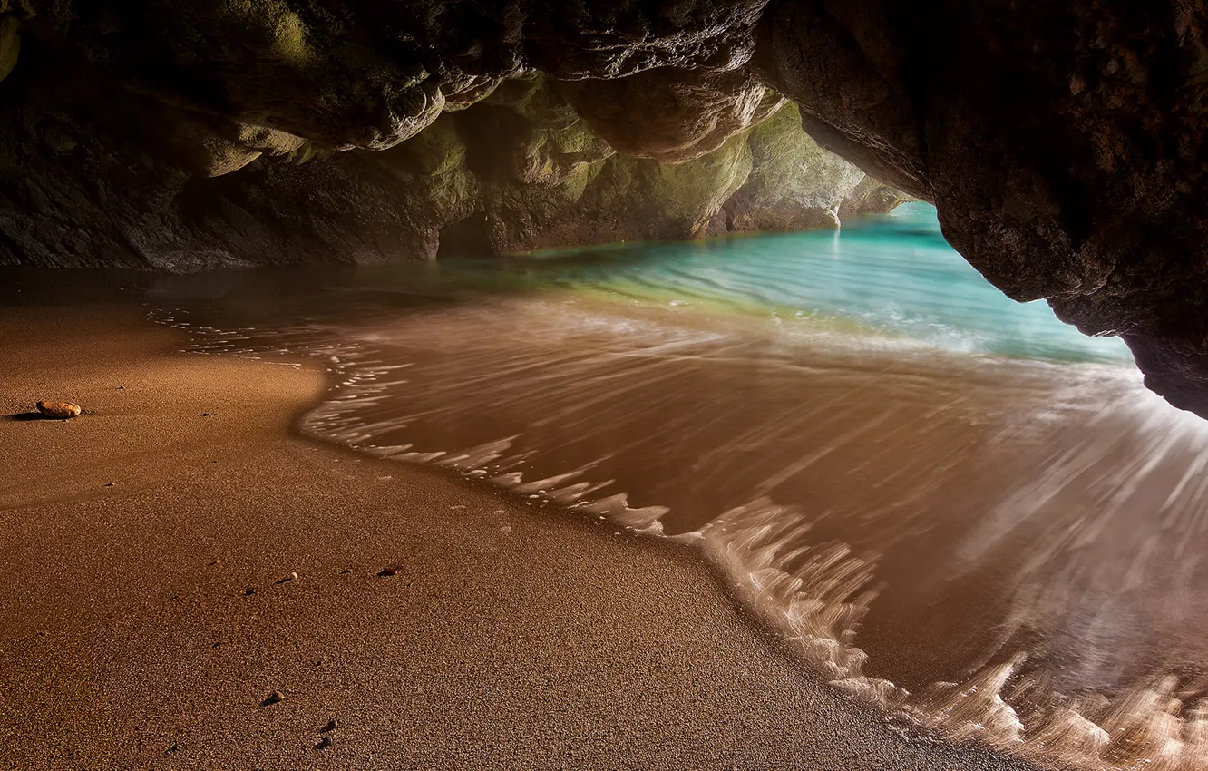 Photo wallpaper sand, sea, beach, water, rocks, the grotto
