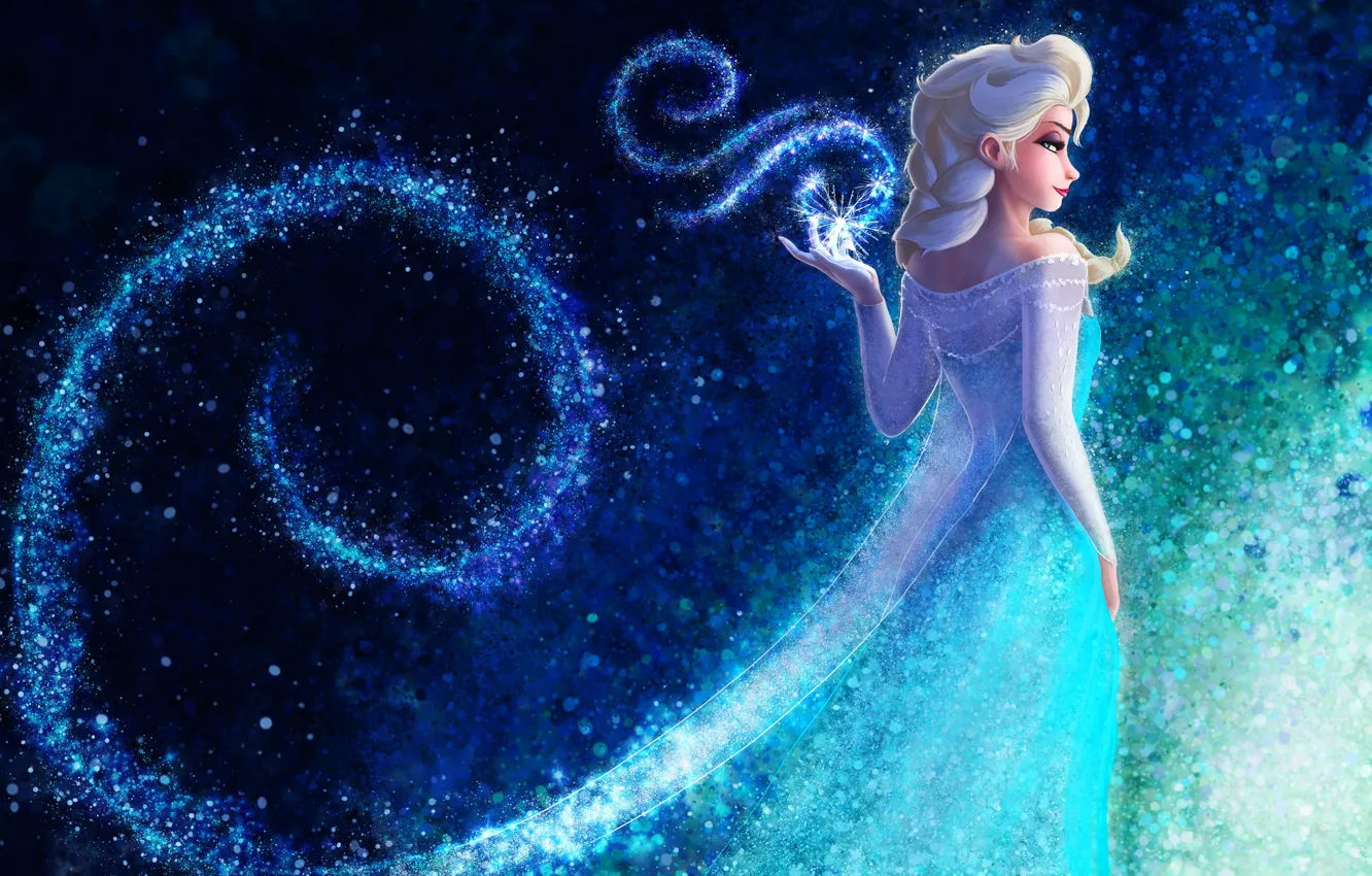 Wallpaper look, snowflakes, cartoon, dress, art, white hair, Queen Elsa  Frozen images for desktop, section фильмы - download