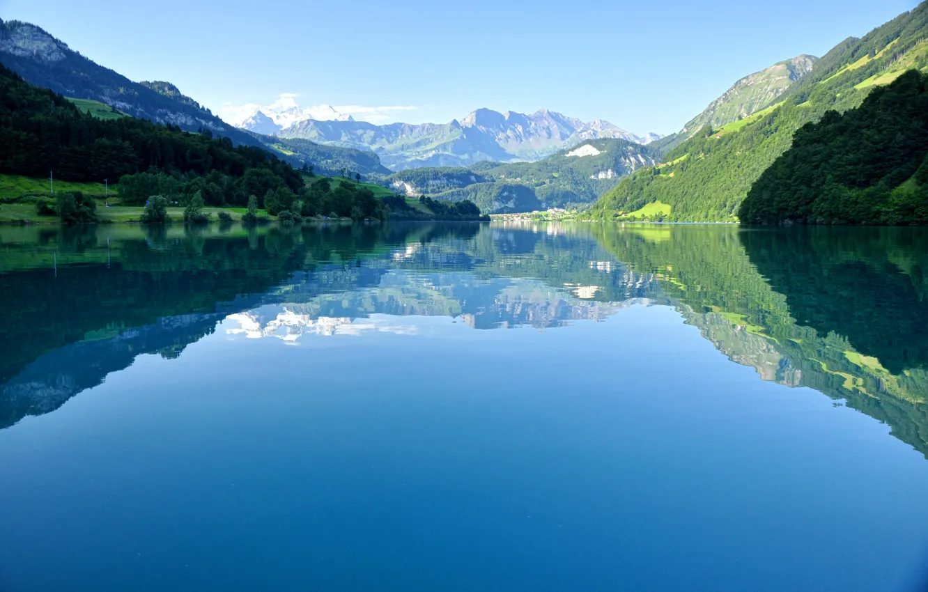 Wallpaper forest, the sky, trees, mountains, reflection, tops, Switzerland,  Alps, Bank, lake Lungern images for desktop, section природа - download