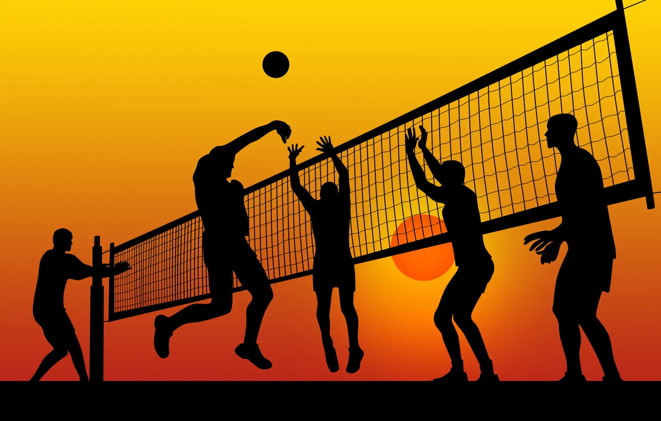 Wallpaper sunset, mesh, jump, sport, graphics, the ball, men