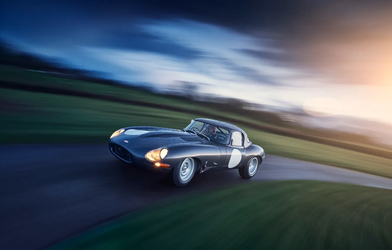 Photo wallpaper car, Jaguar, sportcar, road, race, classic, E-type