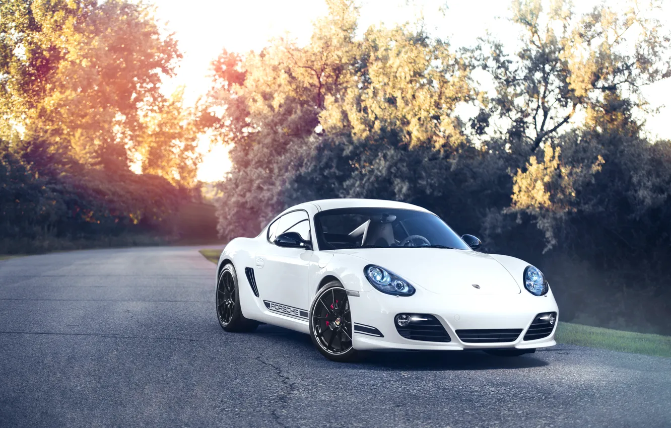 Photo wallpaper Porsche, Cayman, white, front