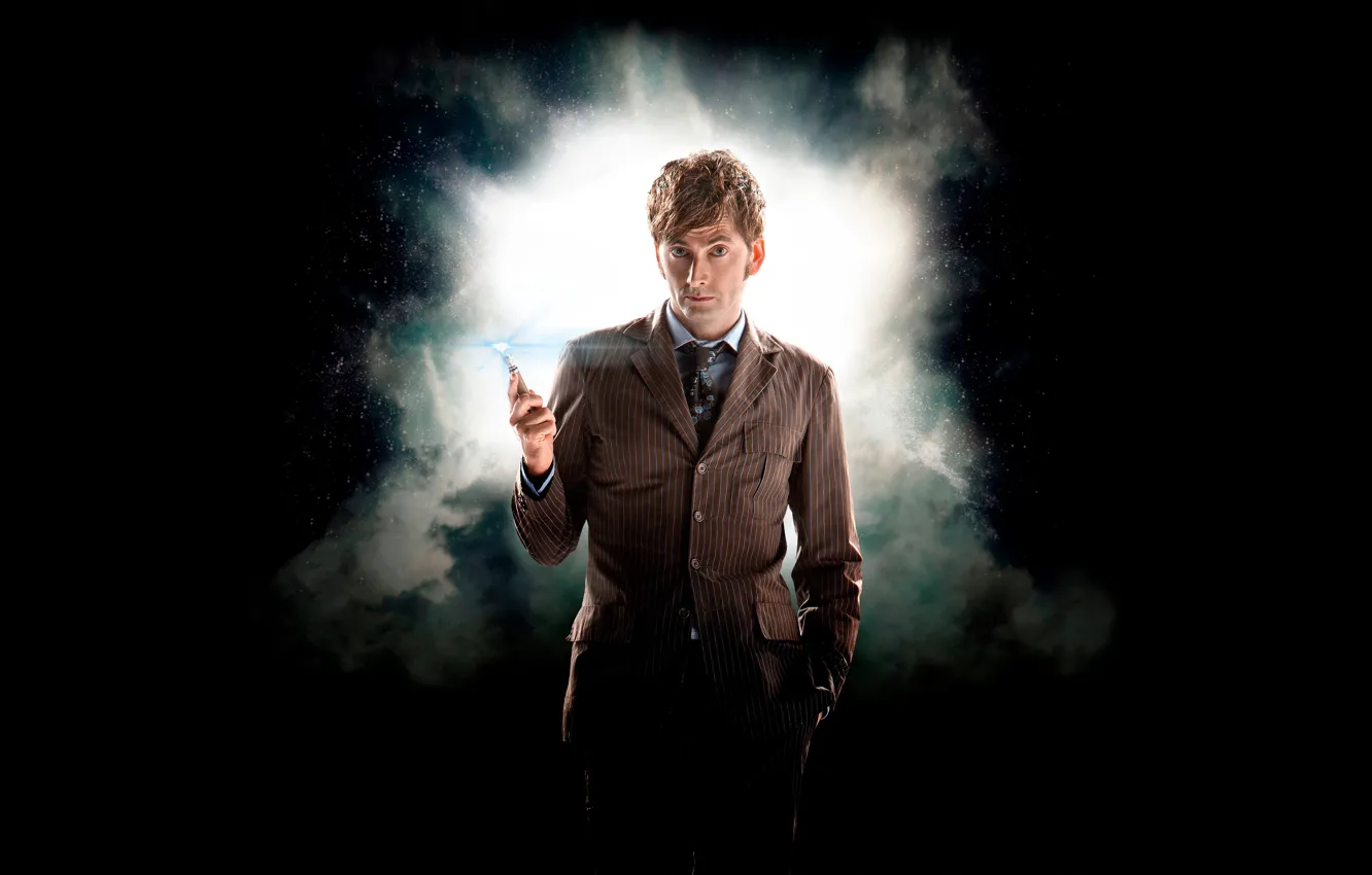 Wallpaper look, space, stars, smoke, actor, male, black background, Doctor  Who, Doctor Who, David Tennant, David Tennant, Tenth Doctor, Tenth Doctor,  striped suit images for desktop, section фильмы - download