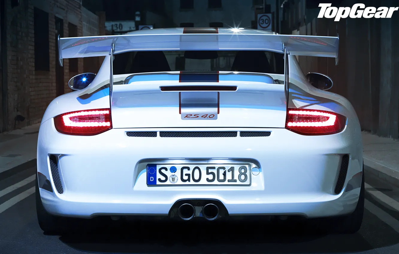 Photo wallpaper white, 911, 997, lights, supercar, spoiler, porsche, Porsche, gt3, rear view, top gear, top gear, …