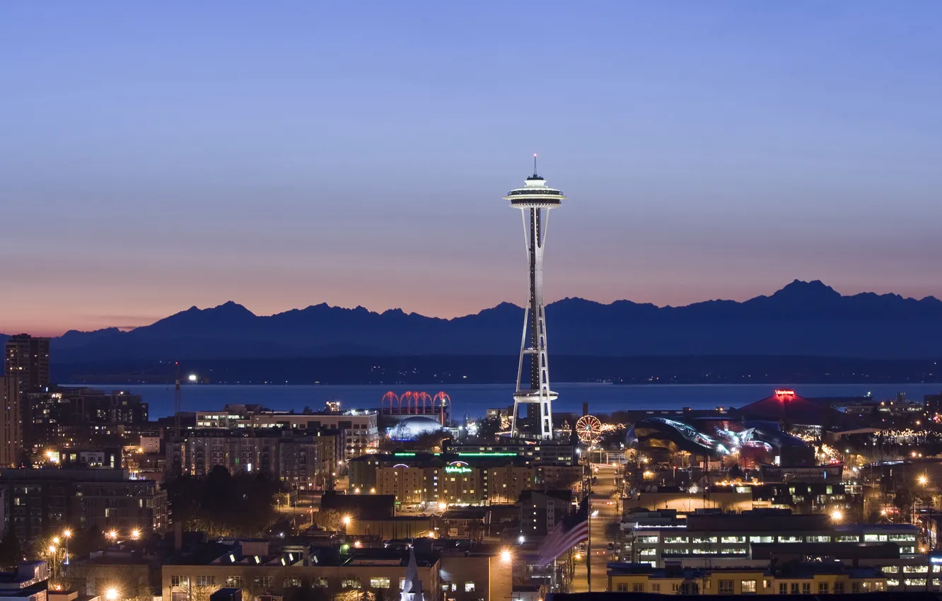 Wallpaper mountains, tower, the evening, Seattle, Space Needle images for  desktop, section город - download
