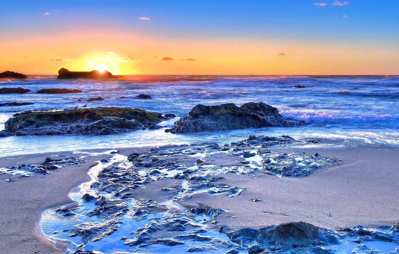 Photo wallpaper sea, sunset, nature, photo, dawn, coast