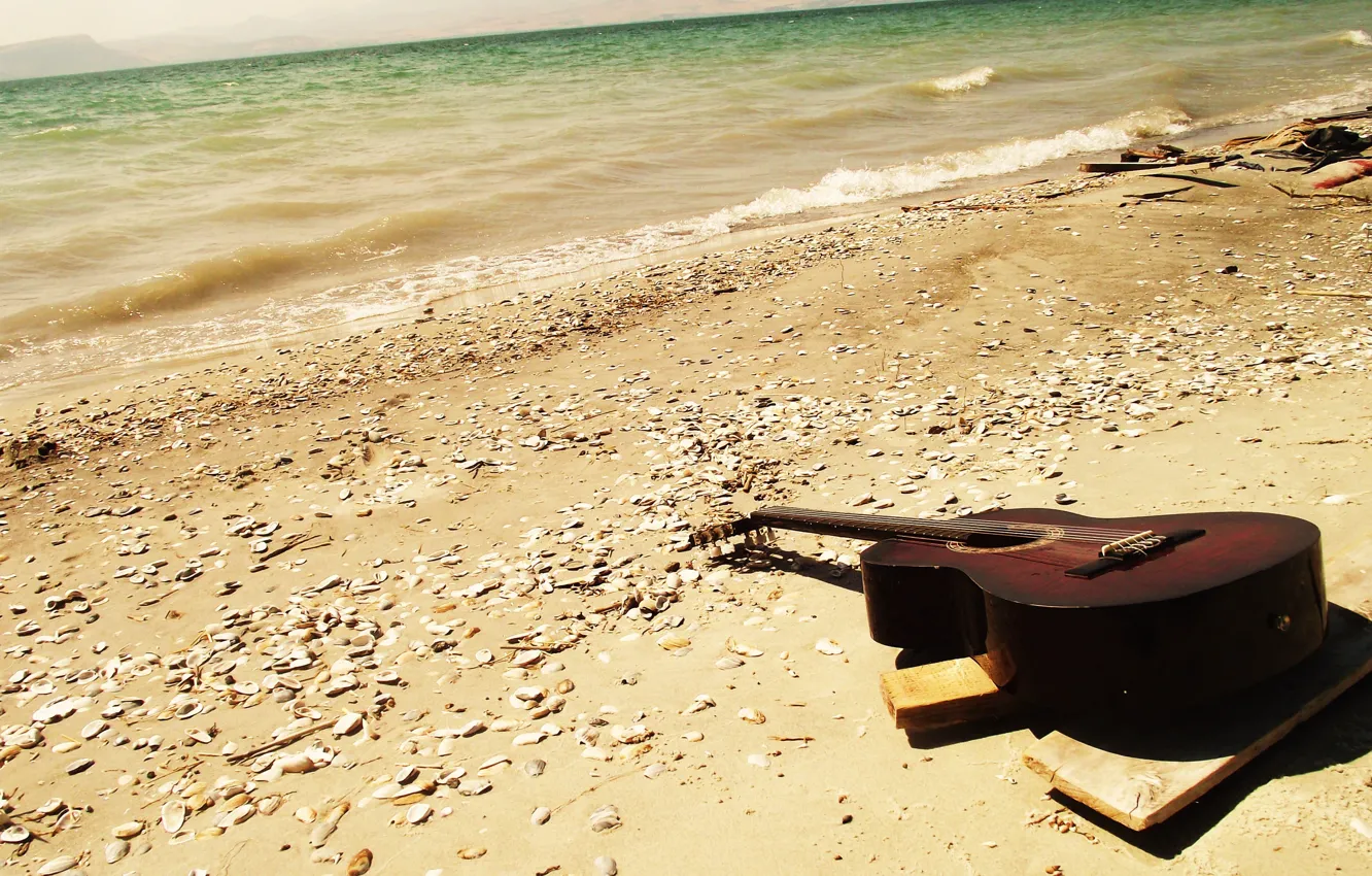 Photo wallpaper guitar, guitar, SEA, see