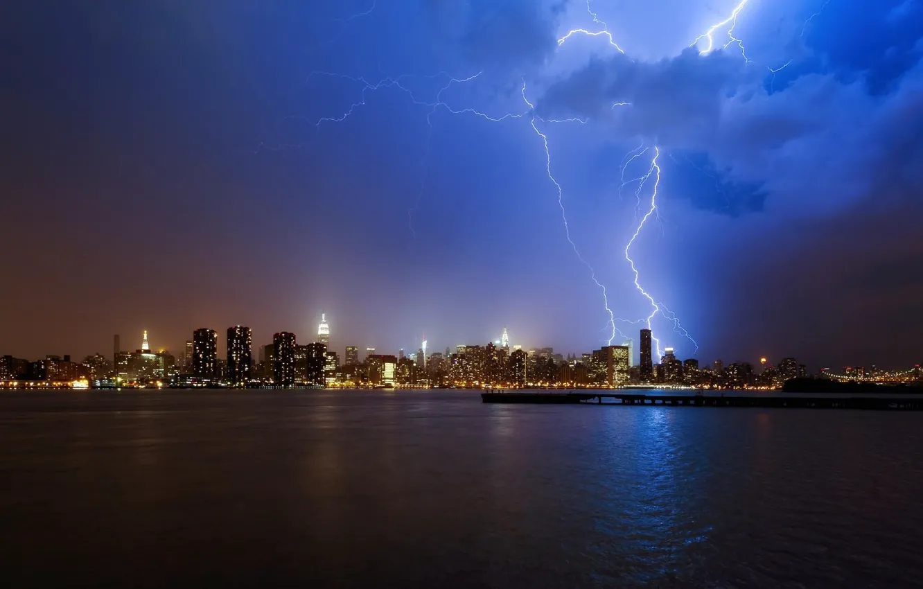 GoEoo 8x8ft Thunderstorm New York City Landscape Photography Backdrop Lightning City Night Skyline Photo Background for Videos YouTube Photo Studio Props 