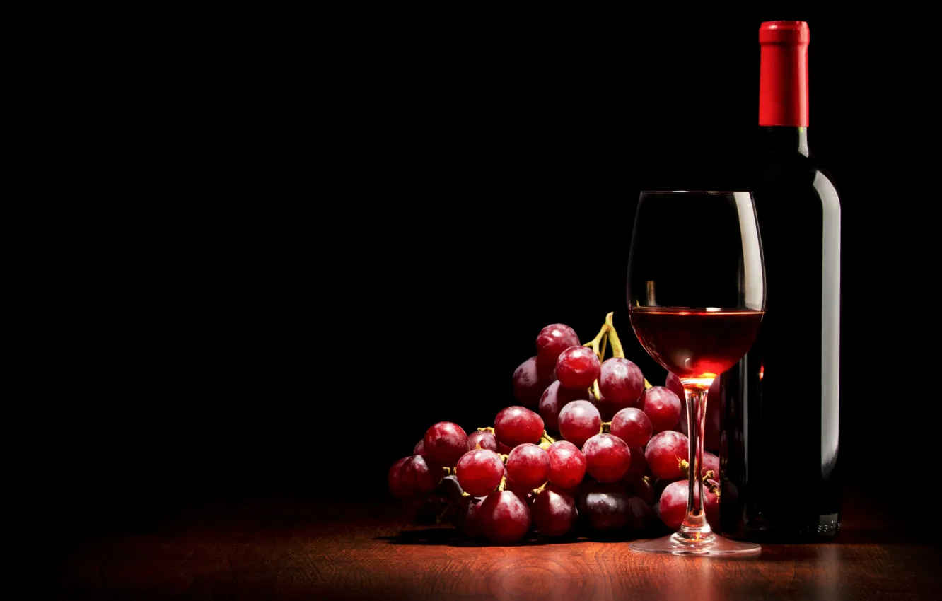 Wallpaper wine, red, glass, bottle, grapes, black background images for  desktop, section еда - download