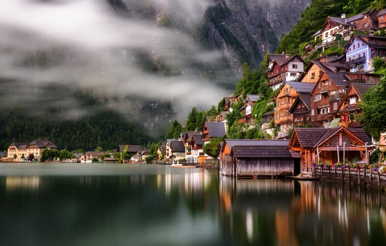 Photo wallpaper lake, home, Austria, Austria, Hallstatt, Lake Hallstatt, Hallstatt, Lake Hallstatt