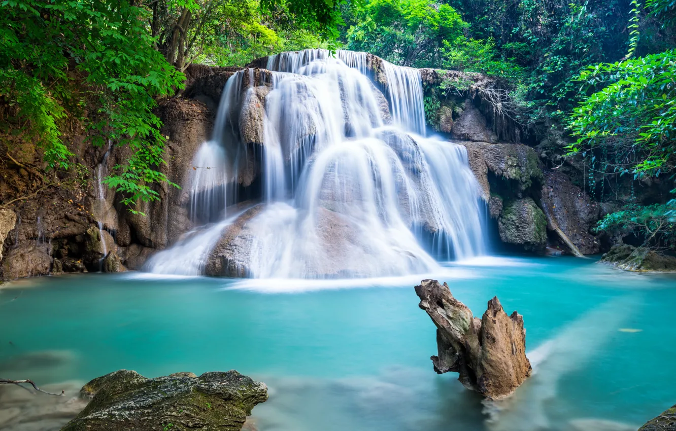 Wallpaper forest, river, waterfall, forest, river, landscape, waterfall,  emerald images for desktop, section природа - download