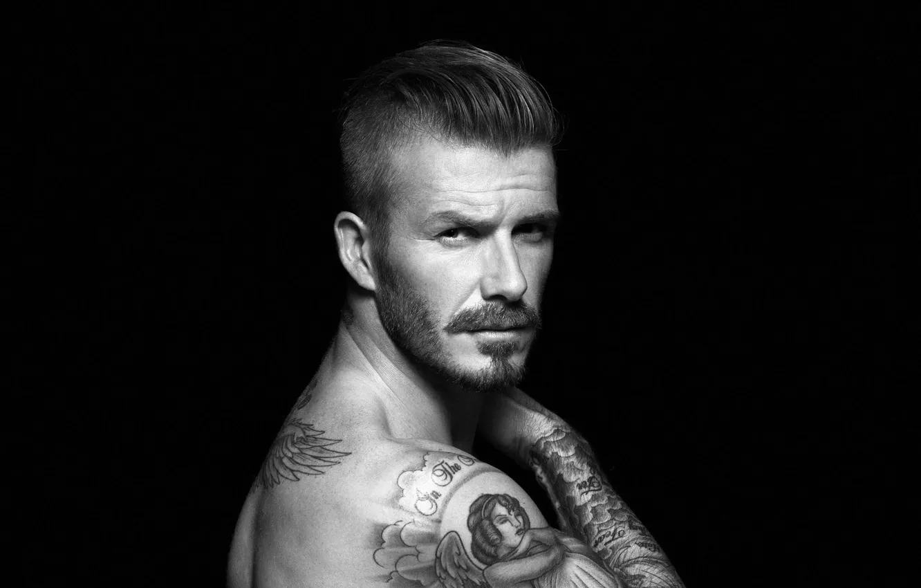 Wallpaper tattoo, black and white, black background, legend, David Beckham,  player, David Beckham, football, tattoo, soccer, mustache beard images for  desktop, section мужчины - download