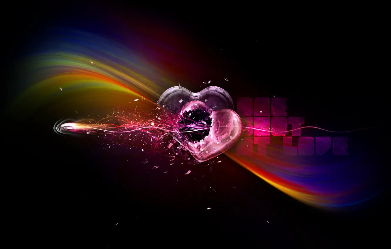 Wallpaper strips, rainbow, heart, bullet, black background, shot through  the heart, the shot at love, a shot at love, ribbons, broken hearts images  for desktop, section абстракции - download
