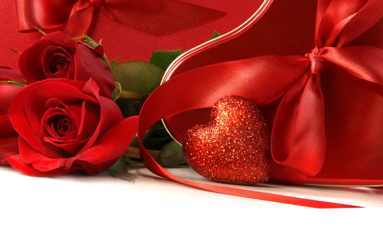 Photo wallpaper holiday, rose, rose, heart, bow, heart, ribbon, Valentine's day, holiday, bow, ribbon, Valentine's day