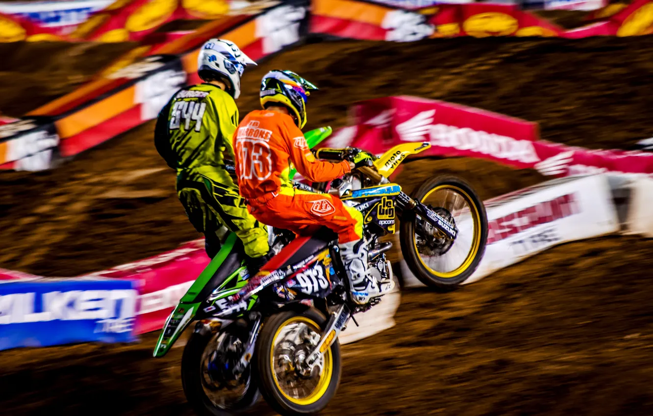Photo wallpaper motorcycles, track, race, motocross, equipment, sync, racers
