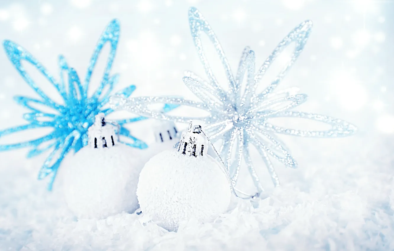 Photo wallpaper white, balls, decoration, holiday, blue, Shine, new year, silver, Christmas decorations, Wallpaper from lolita777