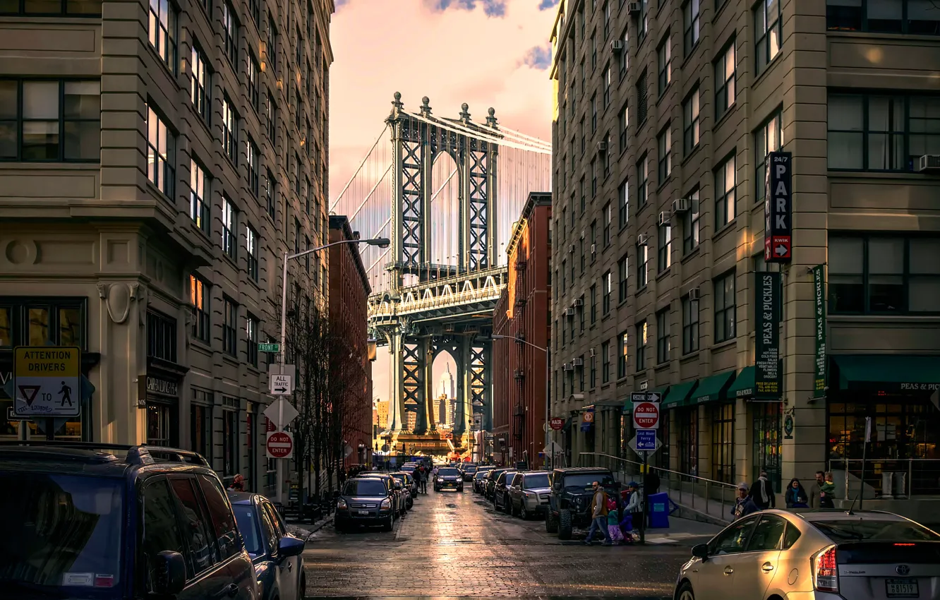 Wallpaper bridge, street, Manhattan Bridge, Brooklyn Park images for desktop,  section город - download