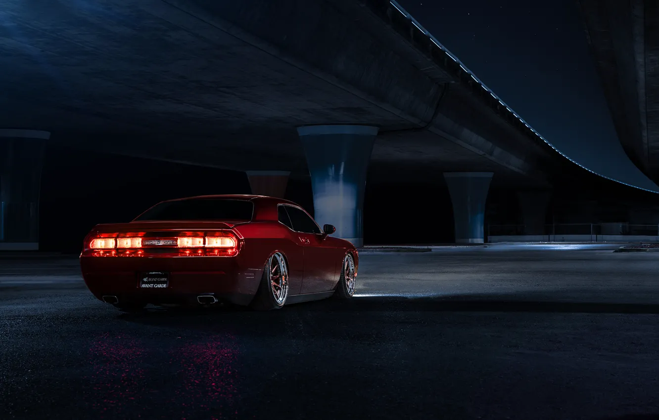 Photo wallpaper Muscle, Dodge, Challenger, Red, Car, Candy, Back, American, Wheels, Before, Garde