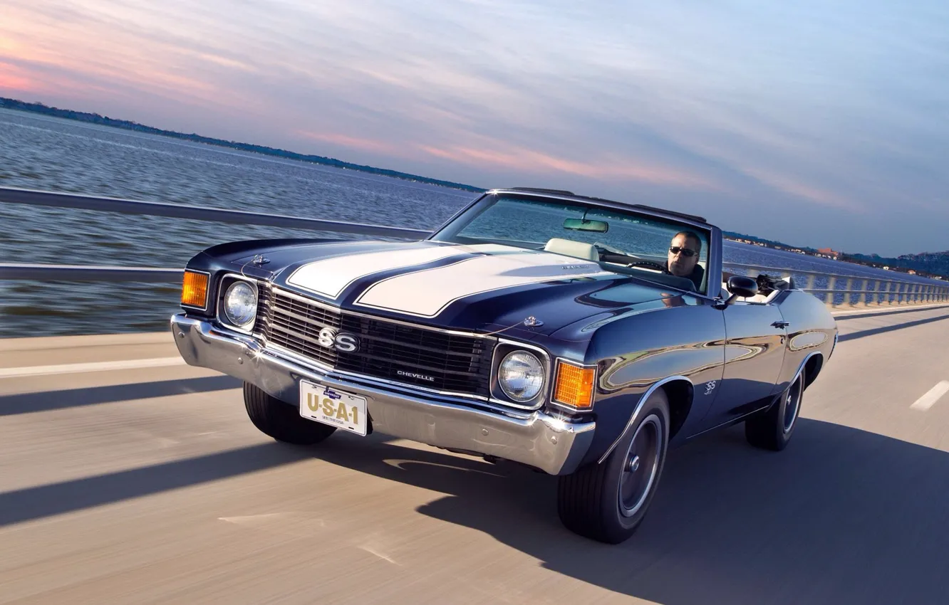 Photo wallpaper road, car, auto, speed, Chevrolet, road, 454, speed, Chevelle, Convertible, 1972, Malibu